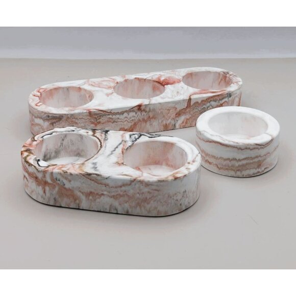 Handcrafted Eco-Resin Candle Holder Set Of 3 With Marble Swirl Design - Picture 4 of 10
